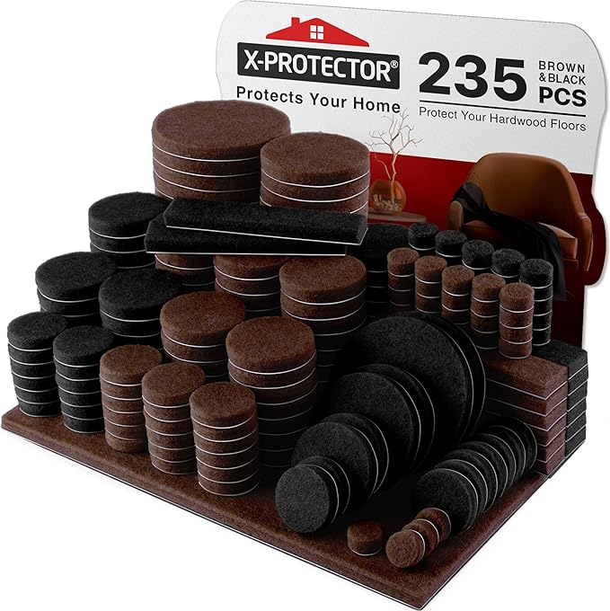 235 pcs Felt Furniture Pads Brown & Black X - Protector! Huge Quantity of Furniture Pads for Hardwood Floors – Your Ideal Wood Floor Protectors for Furniture. Protect Any Type of Hard Floor! | Furniture Pads - TrueDesk