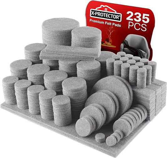 235 pcs Gray Felt Furniture Pads X - Protector! Huge Quantity of Furniture Pads for Hardwood Floors with Many Big Sizes – Your Ideal Wood Floor Protectors for Furniture. Protect Any Type of Hard Floor! | Furniture Pads - TrueDesk