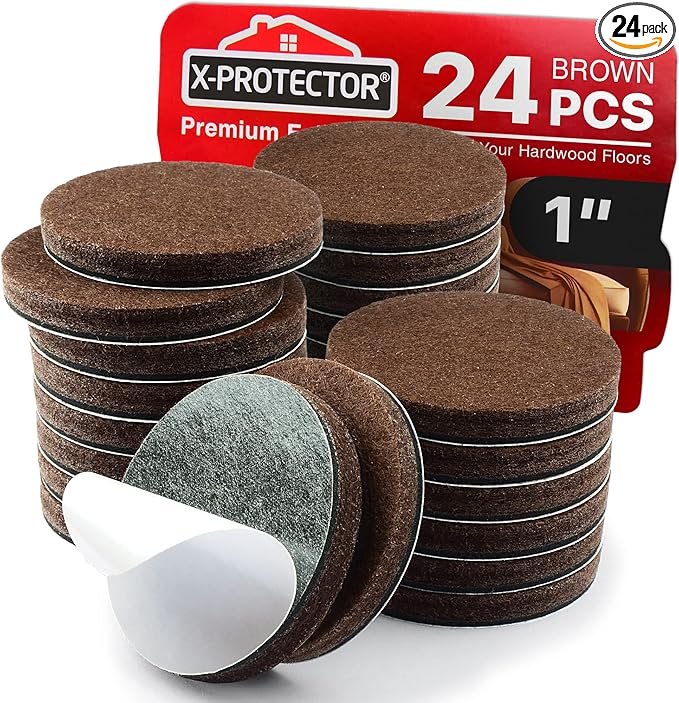 24 Heavy - Duty Felt Furniture Pads 1” 1/4” Thick X - Protector! Round Felt Pads for Furniture Feet - The Best Felt Floor Protectors for Furniture to Prevent Scratches. Protect Your Hard Floor! (Brown) | Furniture Pads - TrueDesk