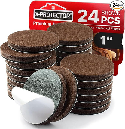 24 Heavy - Duty Felt Furniture Pads 1” 1/4” Thick X - Protector! Round Felt Pads for Furniture Feet - The Best Felt Floor Protectors for Furniture to Prevent Scratches. Protect Your Hard Floor! (Brown) | Furniture Pads - TrueDesk