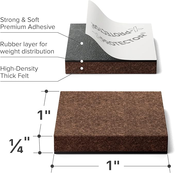 24 Heavy - Duty Felt Furniture Pads 1” 1/4” Thick X - Protector! Square Felt Pads for Furniture Feet - The Best Felt Floor Protectors for Furniture to Prevent Scratches. Protect Your Hard Floor! (Brown) | Furniture Pads - TrueDesk