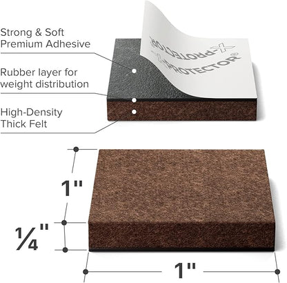 24 Heavy - Duty Felt Furniture Pads 1” 1/4” Thick X - Protector! Square Felt Pads for Furniture Feet - The Best Felt Floor Protectors for Furniture to Prevent Scratches. Protect Your Hard Floor! (Brown) | Furniture Pads - TrueDesk