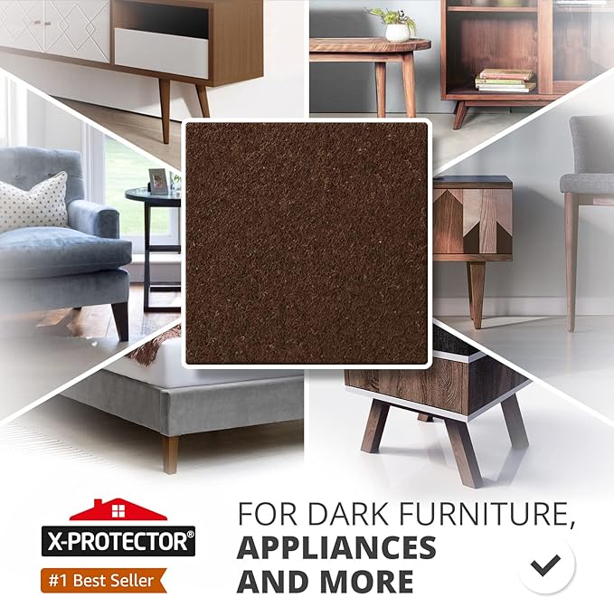 24 Heavy - Duty Felt Furniture Pads 1” 1/4” Thick X - Protector! Square Felt Pads for Furniture Feet - The Best Felt Floor Protectors for Furniture to Prevent Scratches. Protect Your Hard Floor! (Brown) | Furniture Pads - TrueDesk