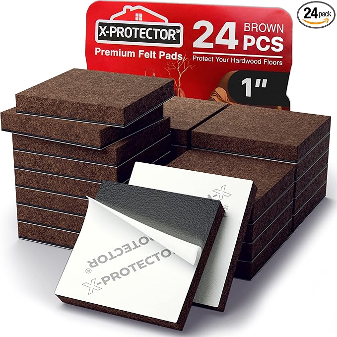 24 Heavy - Duty Felt Furniture Pads 1” 1/4” Thick X - Protector! Square Felt Pads for Furniture Feet - The Best Felt Floor Protectors for Furniture to Prevent Scratches. Protect Your Hard Floor! (Brown) | Furniture Pads - TrueDesk
