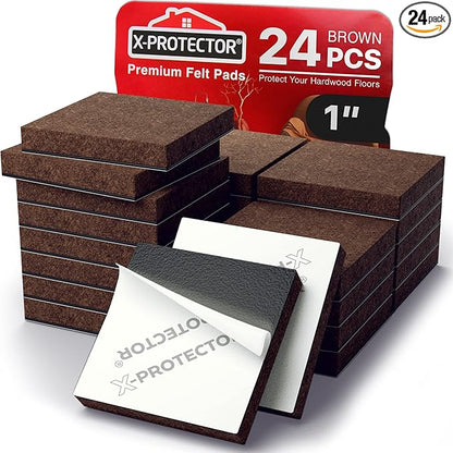 24 Heavy - Duty Felt Furniture Pads 1” 1/4” Thick X - Protector! Square Felt Pads for Furniture Feet - The Best Felt Floor Protectors for Furniture to Prevent Scratches. Protect Your Hard Floor! (Brown) | Furniture Pads - TrueDesk