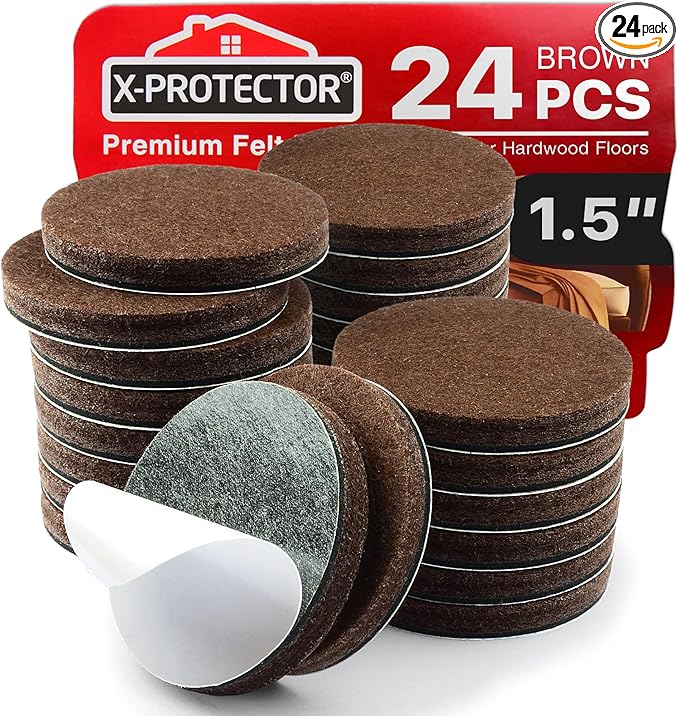 24 Heavy - Duty Felt Furniture Pads 1.5” 1/4” Thick X - Protector! Round Felt Pads for Furniture Feet - The Best Felt Floor Protectors for Furniture to Prevent Scratches. Protect Your Hard Floor! (Brown) | Furniture Pads - TrueDesk