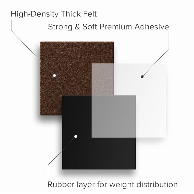 24 Heavy - Duty Felt Furniture Pads 1.5” 1/4” Thick X - Protector! Square Felt Pads for Furniture Feet - The Best Felt Floor Protectors for Furniture to Prevent Scratches. Protect Your Hard Floor! (Brown) | Furniture Pads - TrueDesk