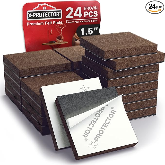24 Heavy - Duty Felt Furniture Pads 1.5” 1/4” Thick X - Protector! Square Felt Pads for Furniture Feet - The Best Felt Floor Protectors for Furniture to Prevent Scratches. Protect Your Hard Floor! (Brown) | Furniture Pads - TrueDesk