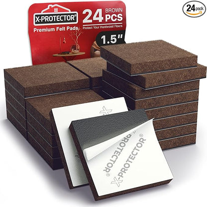 24 Heavy - Duty Felt Furniture Pads 1.5” 1/4” Thick X - Protector! Square Felt Pads for Furniture Feet - The Best Felt Floor Protectors for Furniture to Prevent Scratches. Protect Your Hard Floor! (Brown) | Furniture Pads - TrueDesk