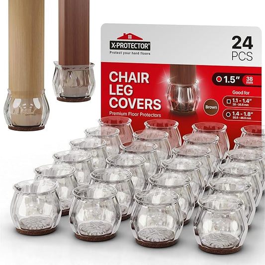 24 PCS Chair Leg Floor Protectors with Felt Pads X - Protector - 1.4" - 1.8" - Furniture Pads for Hardwood Floors - Clear Chair Pads - Floor Protectors for Chairs - Brown Chair Leg Covers! | Furniture Pads - TrueDesk