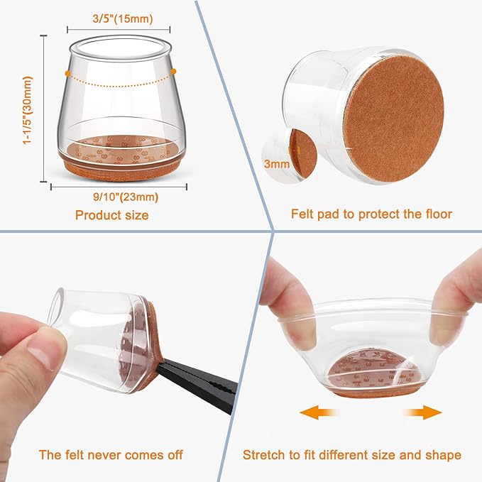 24Pcs Silicone Chair Leg Floor Protectors, Felt Furniture Pads for Hardwood Floors, Rubber Chair Leg Protector for Hardwood Floors, Chair Leg Caps Chair Leg Covers for Wooden Floors(Clear, XSmall) | Furniture Cups - TrueDesk
