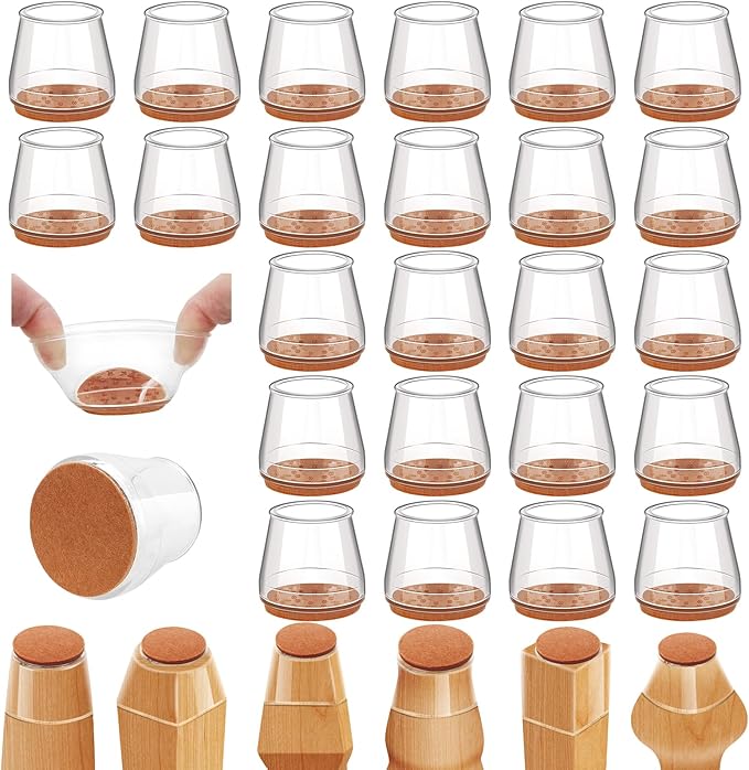 24Pcs Silicone Chair Leg Floor Protectors,Floor Protectors for Chairs,Rubber Chair Leg Protectors for Hardwood Floors,Chair Leg Caps Chair Leg Covers for Wooden Floors(Clear, Small) | Furniture Cups - TrueDesk