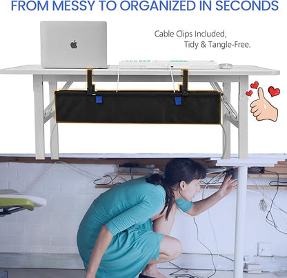 28" Under Desk Cable Management Tray - Clamp/Screw Mount Desk Cable Organizer Cable Tray Hiders for Office&Home | Racks Cabinets - TrueDesk