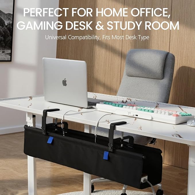 28" Under Desk Cable Management Tray - Clamp/Screw Mount Desk Cable Organizer Cable Tray Hiders for Office&Home | Racks Cabinets - TrueDesk