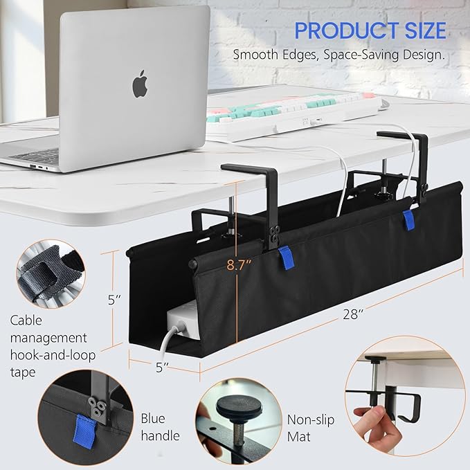 28" Under Desk Cable Management Tray - Clamp/Screw Mount Desk Cable Organizer Cable Tray Hiders for Office&Home | Racks Cabinets - TrueDesk
