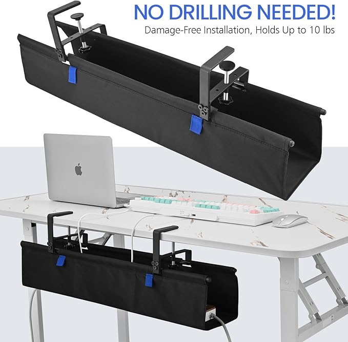 28" Under Desk Cable Management Tray - Clamp/Screw Mount Desk Cable Organizer Cable Tray Hiders for Office&Home | Racks Cabinets - TrueDesk