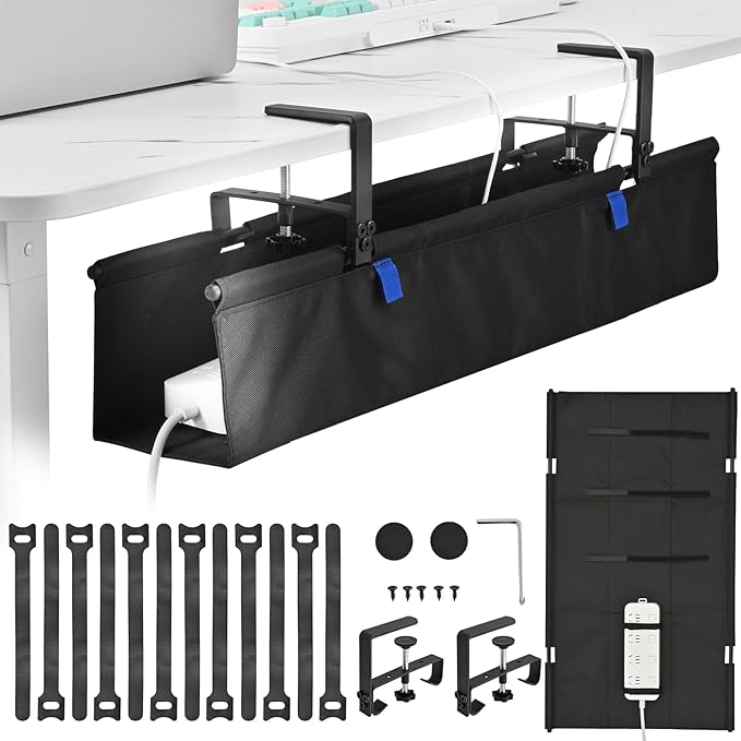 28" Under Desk Cable Management Tray - Clamp/Screw Mount Desk Cable Organizer Cable Tray Hiders for Office&Home | Racks Cabinets - TrueDesk