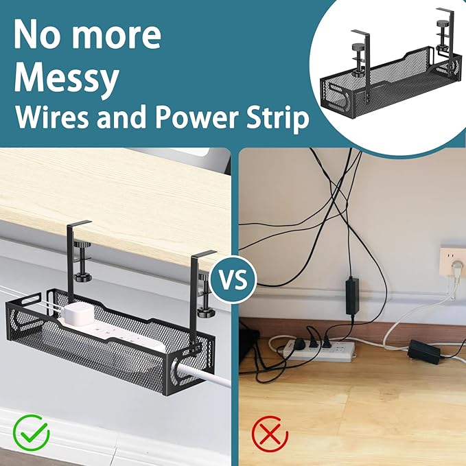 2Pack Under Desk Cable Management Tray, No Drill Mesh Desk Cable Tray, Wire Management Tray Cable Management Rack, Wire Organizer and Cable Management Box (Black) | Racks Cabinets - TrueDesk