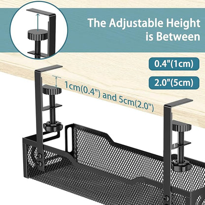 2Pack Under Desk Cable Management Tray, No Drill Mesh Desk Cable Tray, Wire Management Tray Cable Management Rack, Wire Organizer and Cable Management Box (Black) | Racks Cabinets - TrueDesk