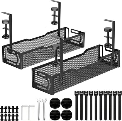 2Pack Under Desk Cable Management Tray, No Drill Mesh Desk Cable Tray, Wire Management Tray Cable Management Rack, Wire Organizer and Cable Management Box (Black) | Racks Cabinets - TrueDesk