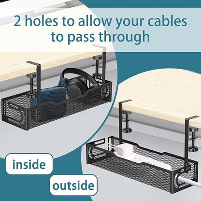 2Pack Under Desk Cable Management Tray, No Drill Mesh Desk Cable Tray, Wire Management Tray Cable Management Rack, Wire Organizer and Cable Management Box (Black) | Racks Cabinets - TrueDesk
