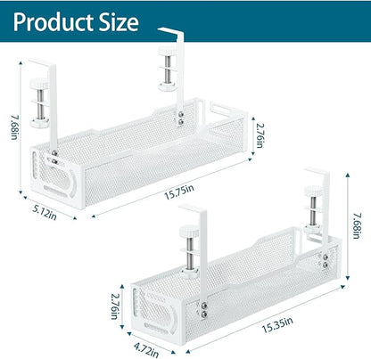 2Pack Under Desk Cable Management Tray, No Drill Mesh Desk Cable Tray, Wire Management Tray Cable Management Rack, Wire Organizer and Cable Management Box (White) | Racks Cabinets - TrueDesk