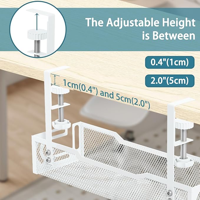 2Pack Under Desk Cable Management Tray, No Drill Mesh Desk Cable Tray, Wire Management Tray Cable Management Rack, Wire Organizer and Cable Management Box (White) | Racks Cabinets - TrueDesk