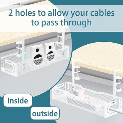 2Pack Under Desk Cable Management Tray, No Drill Mesh Desk Cable Tray, Wire Management Tray Cable Management Rack, Wire Organizer and Cable Management Box (White) | Racks Cabinets - TrueDesk