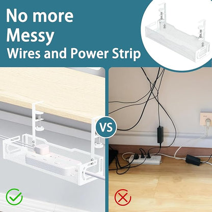 2Pack Under Desk Cable Management Tray, No Drill Mesh Desk Cable Tray, Wire Management Tray Cable Management Rack, Wire Organizer and Cable Management Box (White) | Racks Cabinets - TrueDesk