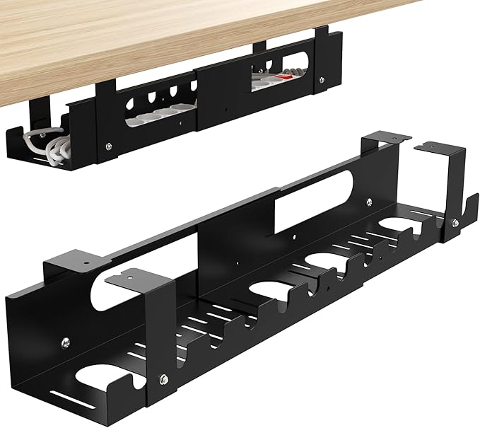 2PACKS Cable Management Under Desk Tray Adjustable Large Under Table Cord Wire Organizer for Standing Desk | Cable Raceways - TrueDesk