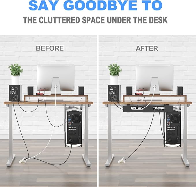 2PACKS Cable Management Under Desk Tray Adjustable Large Under Table Cord Wire Organizer for Standing Desk | Cable Raceways - TrueDesk