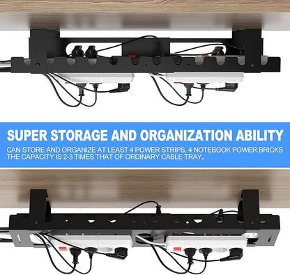 2PACKS Cable Management Under Desk Tray Adjustable Large Under Table Cord Wire Organizer for Standing Desk | Cable Raceways - TrueDesk