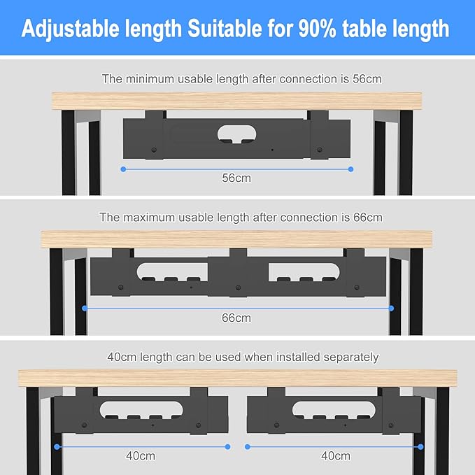 2PACKS Cable Management Under Desk Tray Adjustable Large Under Table Cord Wire Organizer for Standing Desk | Cable Raceways - TrueDesk