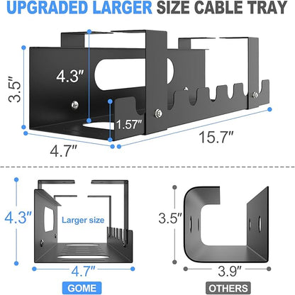 2PACKS Cable Management Under Desk Tray Adjustable Large Under Table Cord Wire Organizer for Standing Desk | Cable Raceways - TrueDesk