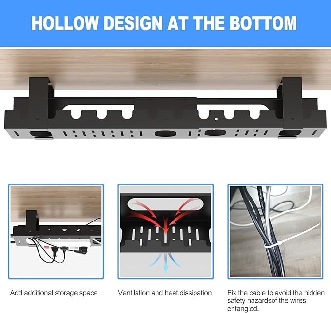 2PACKS Cable Management Under Desk Tray Adjustable Large Under Table Cord Wire Organizer for Standing Desk | Cable Raceways - TrueDesk