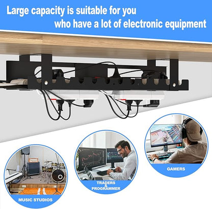 2PACKS Cable Management Under Desk Tray Adjustable Large Under Table Cord Wire Organizer for Standing Desk | Cable Raceways - TrueDesk