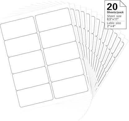 2''x 4" Address Labels, 200 Label Stickers - Laser/Ink Jet Printer Mailing Labels, 8.5"x11" White 20 per Sheet | Laser Inkjet Printer Labels - TrueDesk
