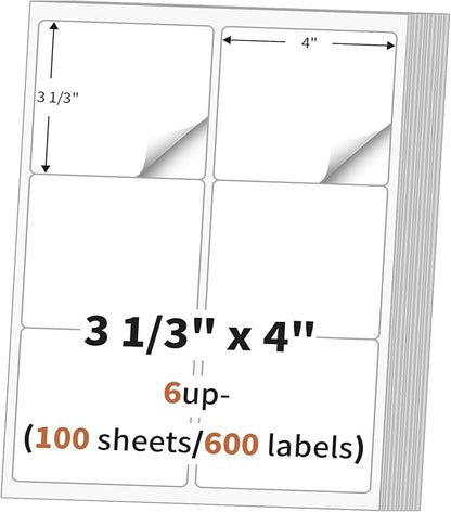 3 1/3" x 4" (100 Sheets) Address Labels, 600 Labels, White, Matte, Laser/Ink Jet Printer Compatible | Laser Inkjet Printer Labels - TrueDesk