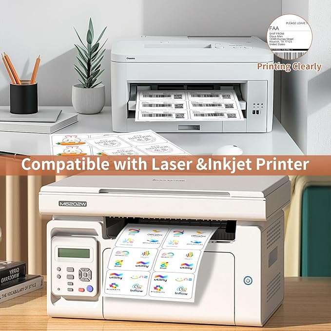 3 1/3" x 4" (25 Sheets) Address Labels, Labels Sticker Paper for Laser/Ink Jet Printer, Printable and Writable White Sticker Labels - Matte, 6 per Page Labels (Total 150 Labels) | Laser Inkjet Printer Labels - TrueDesk