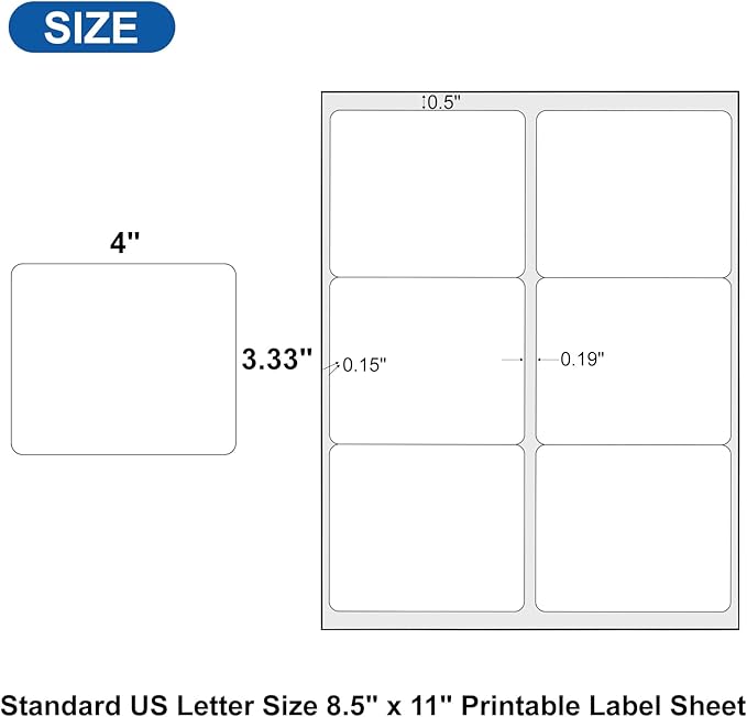 3 1/3" x 4" Printable Label Paper White 50 Sheets, Shipping Address Label for Laser and Inkjet Printers, for 5164 8164 Label Sheet 300 Stickers | Laser Inkjet Printer Labels - TrueDesk