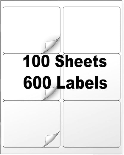 3 1/3" x 4" Shipping Address Label 100 Sheets 600 Mailing Labels for Laser Inkjet Printers, 5164 8164 Printable Label Paper, Matte White 6 - per - Page | Laser Inkjet Printer Labels - TrueDesk