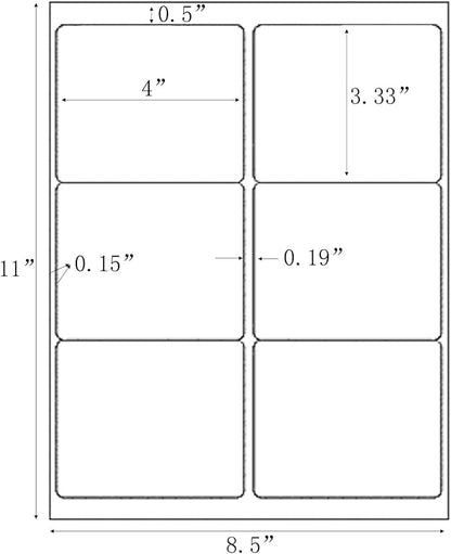 3 - 1/3" x 4" Shipping Address Labels 300 Label Stickers Paper for Laser/Inkjet Printer 6 per Page Printable Mailing Labels, FBA Box Labels - Matte, 50 Sheets | Laser Inkjet Printer Labels - TrueDesk
