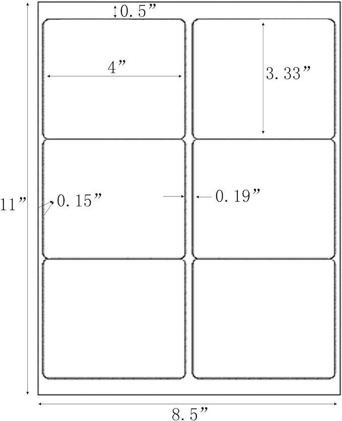 3 - 1/3" x 4" Shipping Address Labels 600 Label Stickers Paper for Laser/Inkjet Printer 6 per Page Printable Mailing Labels, FBA Box Labels - Matte, 100 Sheets | Laser Inkjet Printer Labels - TrueDesk