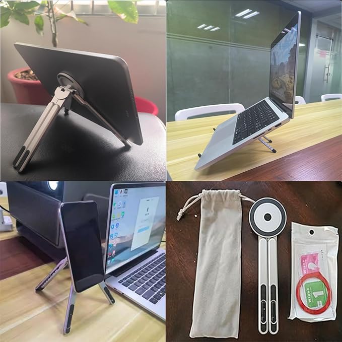 3 in 1 Magnetic Foldable Versatile Stand for Phone Tablet and Laptop,Aluminum Alloy Ergonomic 8 - Level Adjustable Height Laptop Stand for Desk,Portable Holder for Home Office and Travel | Stands - TrueDesk