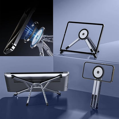 3 in 1 Magnetic Foldable Versatile Stand for Phone Tablet and Laptop,Aluminum Alloy Ergonomic 8 - Level Adjustable Height Laptop Stand for Desk,Portable Holder for Home Office and Travel | Stands - TrueDesk