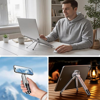 3 in 1 Magnetic Foldable Versatile Stand for Phone Tablet and Laptop,Aluminum Alloy Ergonomic 8 - Level Adjustable Height Laptop Stand for Desk,Portable Holder for Home Office and Travel | Stands - TrueDesk