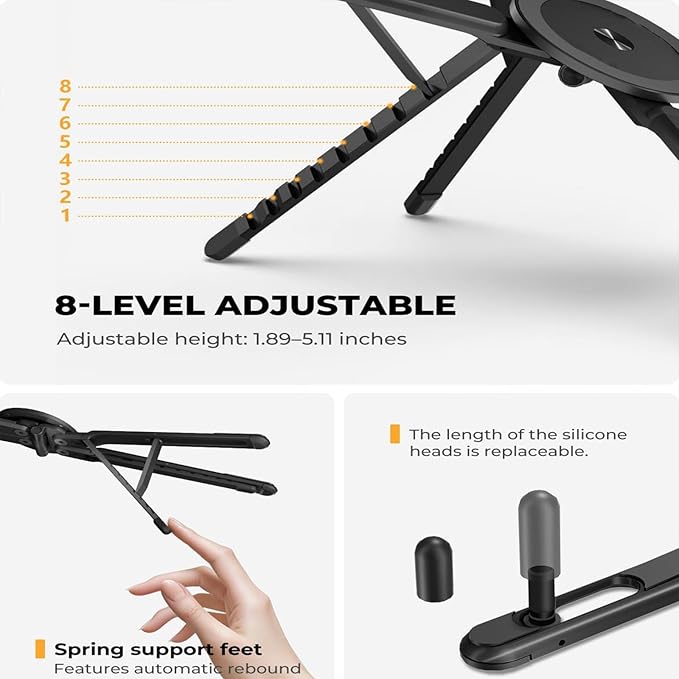 3 in 1 Magnetic Foldable Versatile Stand for Phone Tablet and Laptop,Aluminum Alloy Ergonomic 8 - Level Adjustable Height Laptop Stand for Desk,Portable Holder for Home Office and Travel | Stands - TrueDesk