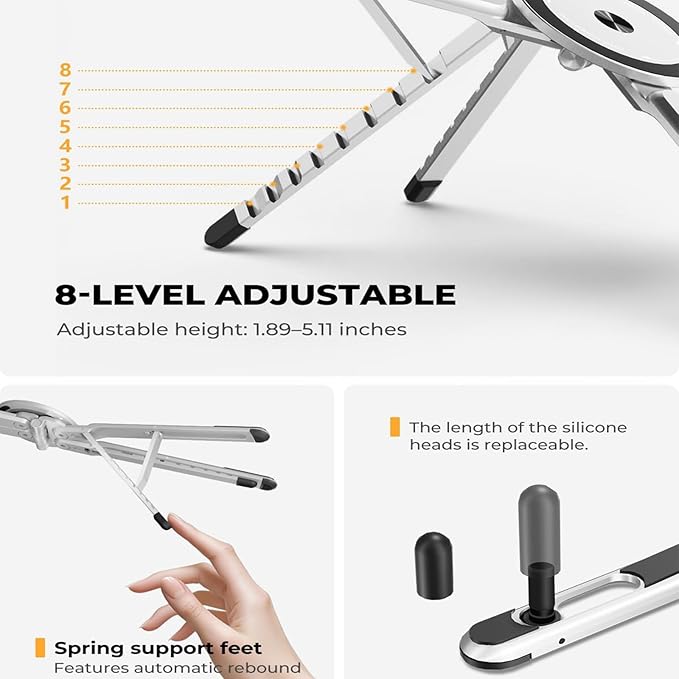 3 in 1 Magnetic Foldable Versatile Stand for Phone Tablet and Laptop,Aluminum Alloy Ergonomic 8 - Level Adjustable Height Laptop Stand for Desk,Portable Holder for Home Office and Travel | Stands - TrueDesk