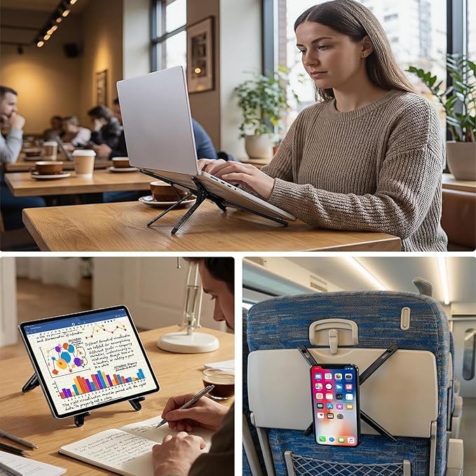 3 in 1 Magnetic Foldable Versatile Stand for Phone Tablet and Laptop,Aluminum Alloy Ergonomic 8 - Level Adjustable Height Laptop Stand for Desk,Portable Holder for Home Office and Travel | Stands - TrueDesk