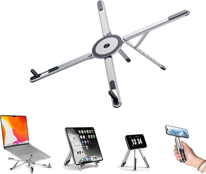 3 in 1 Magnetic Foldable Versatile Stand for Phone Tablet and Laptop,Aluminum Alloy Ergonomic 8 - Level Adjustable Height Laptop Stand for Desk,Portable Holder for Home Office and Travel | Stands - TrueDesk